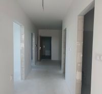 Inside the 3-room apartment, there is a spacious hallway with doors.