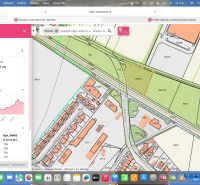 The map shows the measurement of plots - commercial in Šamorín with details about the horizontal length and perimeter.