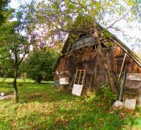 An older wooden building surrounded by greenery in the town of Buková.