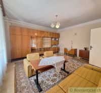 Living room of a family house with retro furniture and a wooden decor floor.