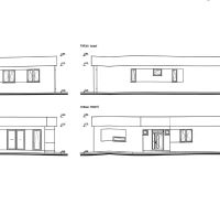 Construction project plans of a family house with floor plans and side views.