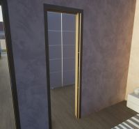 A bedroom in a family house with wall decoration and a wooden decor floor.