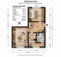 Floor plan of a 2-room apartment with an area of 49 m², illustrative furnishing.