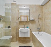 Elegant bathroom in a 3-room apartment with a bathtub and a shower.
