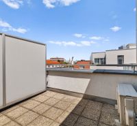 Rooftop terrace on Dunajská Street in Bratislava with a view from a three-room apartment.