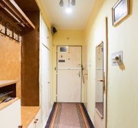 A hallway in a 3-room apartment with a coat rack, a mirror, and simple lighting.