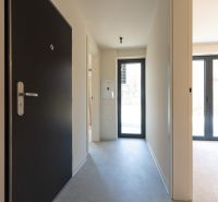 Hallway with entrance door and light in a 4-room apartment.