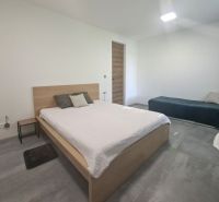 A bedroom in a two-room apartment with a bed, a second bed, and a table.
