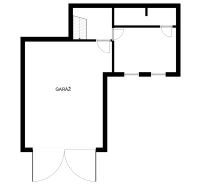 The floor plan shows the garage and rooms in the cottage on Rekreačná Street in Vrbové.