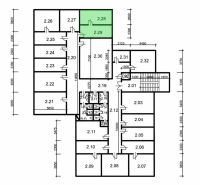 Floor plan of offices with highlighted sections on Záhradnícka Street in Komárno.