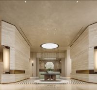 Luxury interior with wood-patterned flooring and modern lighting in the context of apartment construction.
