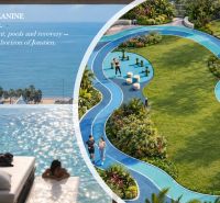 Apartment construction in Pattaya: Infinity pool with sea view and garden terrace.