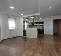 Interior of a 2-room apartment with a kitchen and flooring with a wood decor.