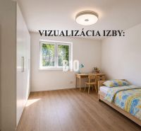 Children's room with a bed, a desk, and a wooden decor floor in a family house.