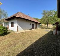 A cottage in the village of Čaka with a traditional roof, a yard, and a tree in the garden.