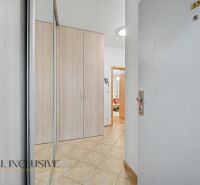 Entrance hallway in a one-bedroom apartment with tiles and a built-in wardrobe.