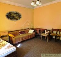 Living room of a family house with furniture, carpet, decorative painting, and chairs.