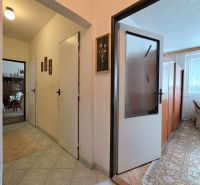 A hallway in a 2-room apartment with a transition to a room with a wooden decor floor.