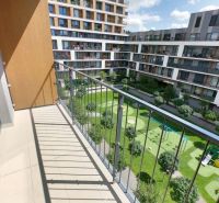 The balcony of a one-room apartment on Zuzany Chalupovej in Bratislava - Petržalka with a view of the playground.