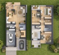 Floor plan of the second floor in a terraced house, Poprad.