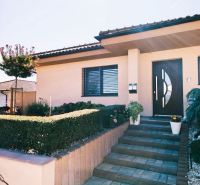A family house in Martin nad Žitavou with a flower garden and an entrance terrace with paving.