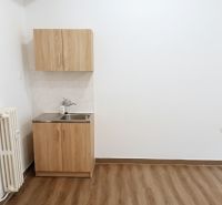 Offices with a cabinet and sink, floor with wood decor.