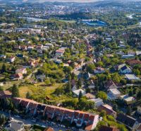 Aerial view of the area with family houses in Zobor on Chmeľová dolina.