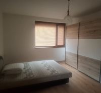 A bedroom in a family house with a wooden decor floor and a large wardrobe.