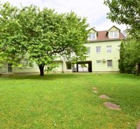 Greenery with a sidewalk in front of the offices on Kladnianska Street in Bratislava - Ružinov.