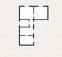 Floor plan of a family house with five rooms, showing individual rooms and doors.