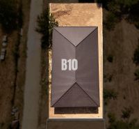 The sloped roof of a family house in Čeľadice captured from above.