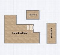 Floor plan of an industrial property with operations/storage, paint shop, and offices.