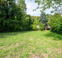 Garden on recreational plots in Bratislava - Devín, Devínska cesta, lined with trees and shrubs.
