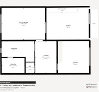 Floor plan of a 3-room apartment with a balcony on Rumančekova Street in Bratislava.