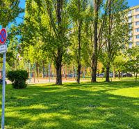 Greenery and playground on Rumančekova Street in Bratislava - Ružinov near 3-room apartments.