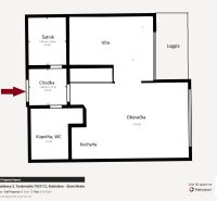 Floor plan of a 2-room apartment with a hallway, bathroom, and loggia.