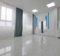Bright commercial spaces with large windows and mirrors.