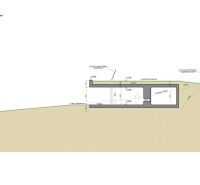 Cross-section of a family house in Častkovce with a terrace and photovoltaic panels.