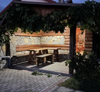 In Podhájska on Hlboká Street, a recreational apartment offers outdoor seating under the vine.