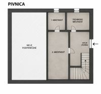 Basement floor plan with a utility room and two rooms in a family house.