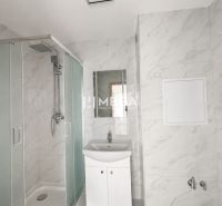 A bathroom in a 3-room apartment with a modern shower and a white sink.