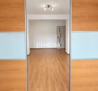 Interior of a 2-room apartment with doors and flooring featuring a wood design.