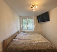 Bedroom in a 3-room apartment with a bed, television, and ceiling light.