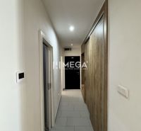 A hallway in a 3-room apartment with white walls and a wooden decor floor.