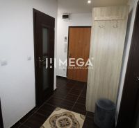 A hallway in a 3-room apartment with dark doors and coat hooks on the wall.