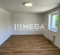 A room in a 4-room apartment with white walls and a floor with a wood decor.