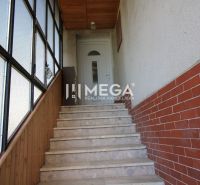 Stairs leading to the door in a family house, with clear glazing and wooden paneling.