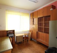 Offices with furniture and flooring featuring a wooden decor, light through vertical blinds.