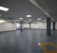 Commercial premises with ceramic flooring and ceiling panels, empty and open space.