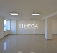 Bright commercial spaces with large windows and tiling.